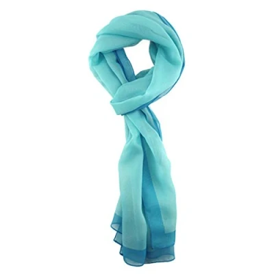 Abbildung von TigerTie Damen Chiffon Halstuch in türkis dunkeltürkis mit Bordüre Größe 160 cm x 36