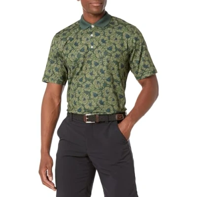 Abbildung von Amazon Essentials Herren Golf Poloshirt, Feuchtigkeitsableitend Schnell Trocknend, Kurzarm, Olivgrün Hibiskusblume, XL