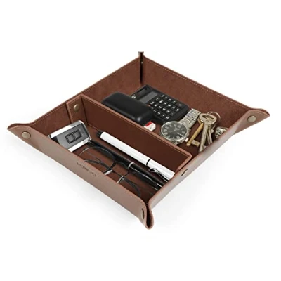 Abbildung von Londo Leder Taschenleerer Vide Poche Ledertablett Organizer, Praktische Aufbewahrungsbox für Geldbörsen, Uhren, Schlüssel, Münzen, Handys und Büroausstattung