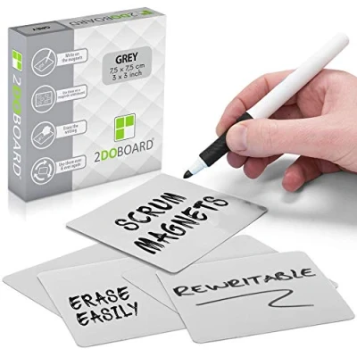 Abbildung von 2DOBOARD Beschreibbare Magnete 7,5 x cm Grau 25 Stück Kanban Magnete, Scrum Magnetische Karten oder Magnetstreifen beschreibbar für Whiteboard und Kühlschrank (Grau)