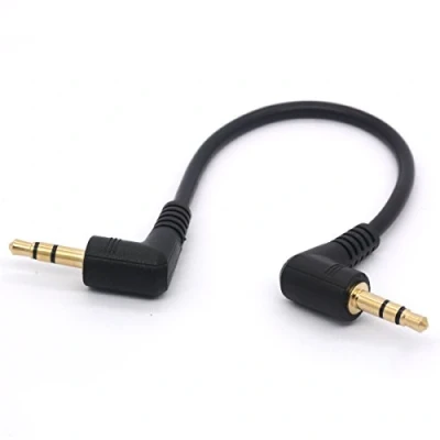Abbildung von HTGuoji Kurzes 3,5 mm rechtwinkliges Kabel, vergoldet, 90 Grad, Stecker auf Stecker, Audio Stereo Klinkenstecker, Auto, AUX, 3 polig, TRS (20 cm)
