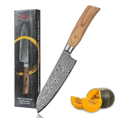 Abbildung von Wakoli EDIB Pro Damastmesser Santoku 16 cm Klinge I hohe Schneidleistung widerstandsfähige und langlebige Klingen 67 Lagen Damaststahl ergonomischer Pakkaholzgriff einzigartiges Design