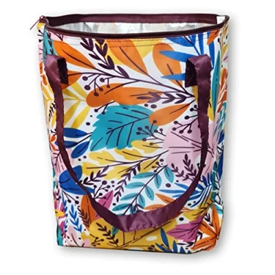 Abbildung von PromotionGift Wiederverwendbare Faltbare Kühltasche, Einkaufstasche, Strandtasche, leicht und langlebig, mit Aluminiuminnenfutter für perfekte Kühlfunktion 25L, Vibrant Jungle,