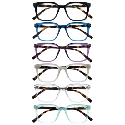 Abbildung von OPULIZE KOI Lesebrille 6er Pack Rechteckige Fassung Schwarz Blau Violett Grau Durchsichtig Aqua Damen Herren Federscharniere RRRRRR50 1357CQ +1.50