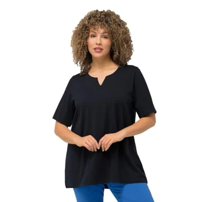 Abbildung von Ulla Popken Damen, A Linie, Tunika Ausschnitt, Halbarm T Shirt, Marine, 42 44
