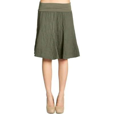 Abbildung von Caspar Damen Midi Sommer Leinenrock Knielang Sommerrock mit Stretch Bund RO014, Farbe:Oliv grün, Mode Größe:XS S