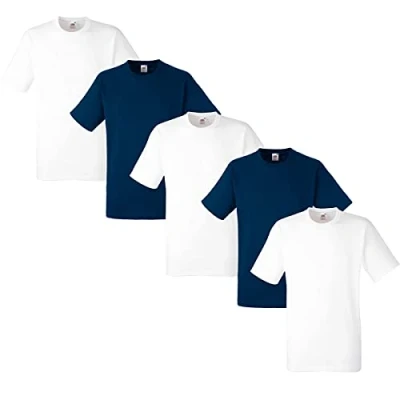 Abbildung von Fruit of the Loom Herren Regular Fit T Shirt Heavy Cotton Tee 5 Pack,3Weiss/2Navy L