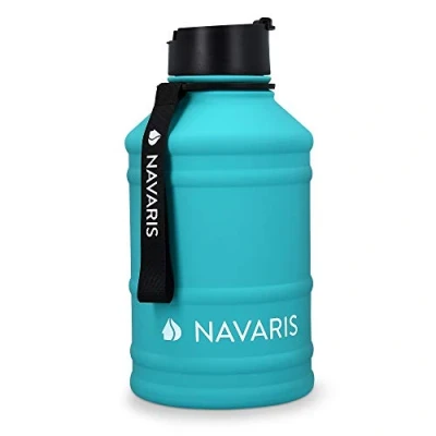 Abbildung von Navaris 2,2 Liter Fitness Trinkflasche XXL Flasche Gym Bottle Sport Wasserflasche Water Jug stabile Sportflasche aus Edelstahl BPA frei