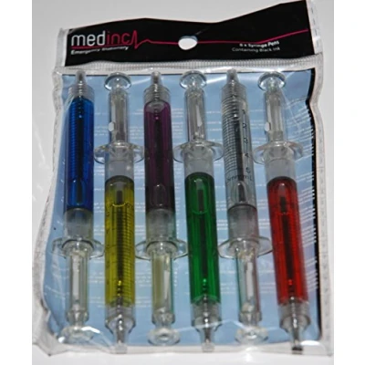 Abbildung von Medinc Packung Von 6 Mischfarbe Spritzen Stiften Mit Schwarzer Tinte Großer Krankenschwester Neuheits Stift Stationär Satz Oder Arzt Medizinstudent