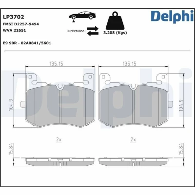 Abbildung von DELPHI LP3702 Bremsbelagsatz für Verschleißwarnanzeiger vorbereitet mit Anti Quietsch Blech ohne Zubehör JAGUAR: F Pace, LAND ROVER: Range Rover Velar