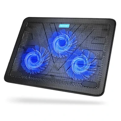 Abbildung von TECKNET Laptop Kühlpads, Kühler für 12 17 Zoll, Cooling Pad Notebook Cooler Ständer Kühlpad Kühlmatte, 2 USB Ports, 3 Lüfter mit LEDs(Blau+Schwarz)