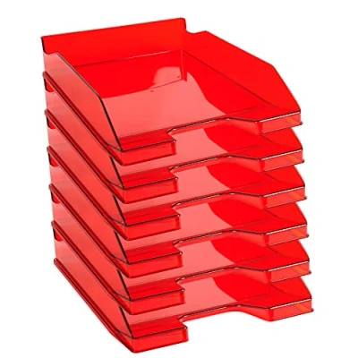 Abbildung von Exacompta 113224D 6er Pack Premium Briefablage Combo Midi DIN A4. Ideale Briefkörbe für Ihre Organisation. Robuste und stapelbare Ablagekörbe karminrot transluzent glossy