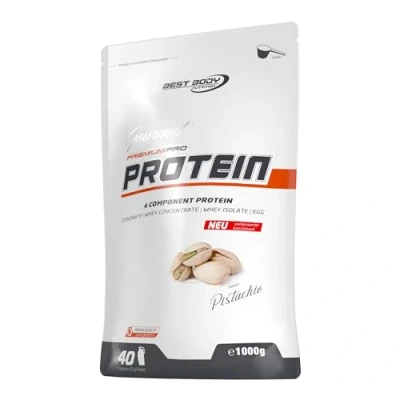 Abbildung von Best Body Nutrition Gourmet Premium Pro Protein, Pistachio, 4 Komponenten Protein Shake: Caseinat, Whey Konzentrat, Isolat, Eiprotein, 1 kg Zipp Beutel