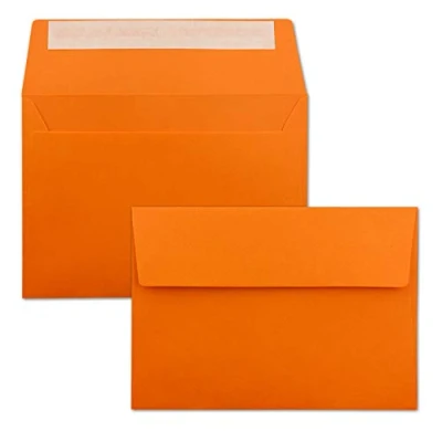 Abbildung von 50x Briefumschläge Orange DIN C6 Format 11,4 x 16,2 cm Haftklebung Kuverts ohne Fenster Weihnachten, Grußkarten &amp; Einladungen Für A6 A4 Papier