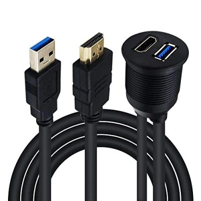 Abbildung von Duttek USB &amp; HDMI Panel Flush Mount Kabel 2M/6.56FT, 3.0 Stecker to Buchse Verlängerung Mount, Dash Kabel, für Auto, Boot, Motorrad