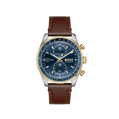 Abbildung von BOSS Skytraveller PRO Chronograph silvercoloured/brown/blue/goldcoloured, Herren, Größe: One Size, Silver/coloured/brown/blue/gold/coloured