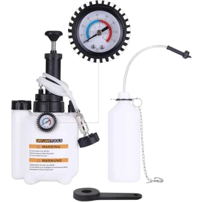 Abbildung von DAYUAN 3L Bremsenentlüfter mit 1L Absaugbehälter für E20 (ø45mm), Auto und Motorrad, Bremsenentlüftungsgerät, Bremsflüssigkeitswechselgerät, Bremsenentlüfterflasche