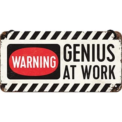 Abbildung von Nostalgic Art Retro Hängeschild, 10 x 20 cm, Genius at Work Geschenk Idee für Gamer, aus Metall, Vintage Design mit Spruch