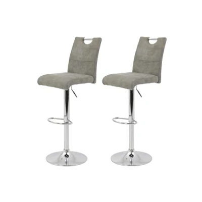 Abbildung von Hela Tische, 2er Set Barhocker Bistrohocker Miranda, Microfaser Grau, Trompetenfuß mit Lift und 360 drehbar, Sitzhöhe 60 auf 82 cm