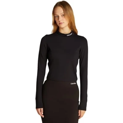 Abbildung von Calvin Klein Jeans Milano LOGO Langarmshirt, Damen, Größe: Small, Black