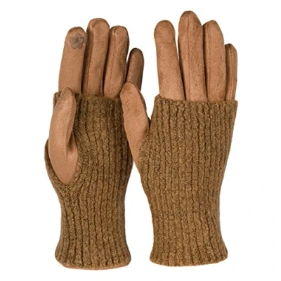 Abbildung von styleBREAKER Damen Touchscreen Stoff Handschuhe mit abnehmbaren Strick Stulpen, warme Fingerhandschuhe, Winter 09010022, Farbe:Camel