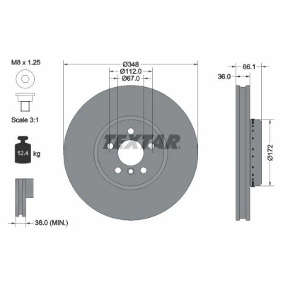 Abbildung von TEXTAR Bremsscheibe BMW: 5 Touring, Saloon, X3 348mm 36mm 05/06 112mm zweiteilige Bremsscheibe, innenbelüftet beschichtet hochgekohlt 92288725