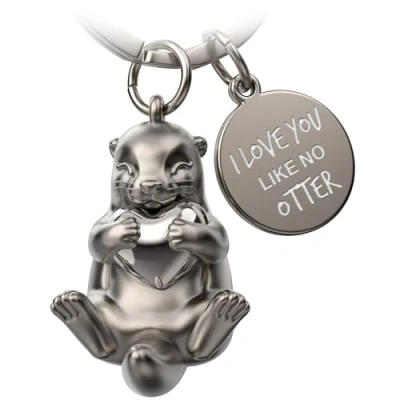 Abbildung von FABACH otter Schlüsselanhänger Otty mit Herz Glücksbringer Geschenke Freundin Partner Liebe Paare Jahrestag Gravur I love you like no
