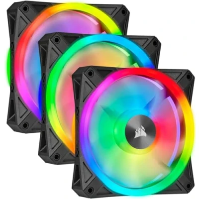 Abbildung von Corsair iCUE QL120 RGB, 120 mm LED PWM Lüfter (für Desktop, 68 Einzeln Ansteuerbare, Schwindigkeiten Bis zu 1,500 U/Min, Geräuscharm) 3er Pack mit Lighting Node Core schwarz