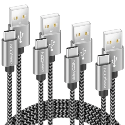Abbildung von deleyCON USB C Kabel SET (4 Stück 0,5m 1m 2m 3,0m) Nylon Ladekabel Datenkabel Typ Metallstecker Laden &amp; Synchronisieren von Handy Smartphone