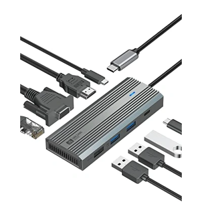 Abbildung von 8 in 1 USB C Hub Aluminiumschale Adapter mit 4K 60Hz HDMI,VGA,Type PD 100W, 3.0 Port,1000M Gigabit Ethernet RJ45 Port,Kompatibel für MacBook Pro/Air, More Type Geräte