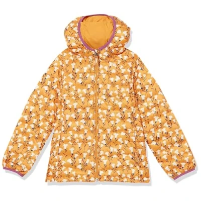 Abbildung von Amazon Essentials Mädchen Leichte, Wasserabweisende, verstaubare Kapuzenjacke, Gelb Floral, 6 7 Jahre