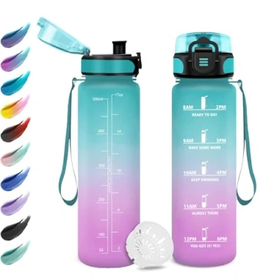 Abbildung von Trinkflasche Kinder 500ml, Wasserflasche mit Filte, Auslaufsicher Kohlensäure Geeignet, Motivierende Zeitmarkierung, für Yoga, Schule, Camping, Kinder, Büro