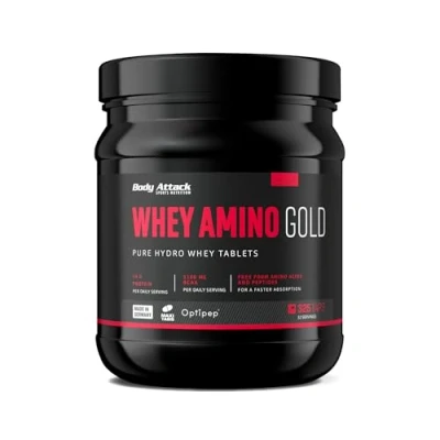 Abbildung von Body Attack Whey Amino Gold 325 Tabletten Made in Germany Molkenprotein Tablettenform (14g Protein pro Portion) mit essentiellen Aminosäuren (3.100mg BCAAs), für alle Sportler &amp; Athleten