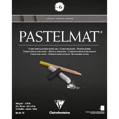 Abbildung von Clairefontaine 96004C Zeichenblock Pastelmat (kopfseitig geleimt, 12 Blatt, 24 x 30 cm, 360 g, mit 4 transparenten Trennblättern, Spezielkarton ideal fur Pastell und Kreide) anthrazit