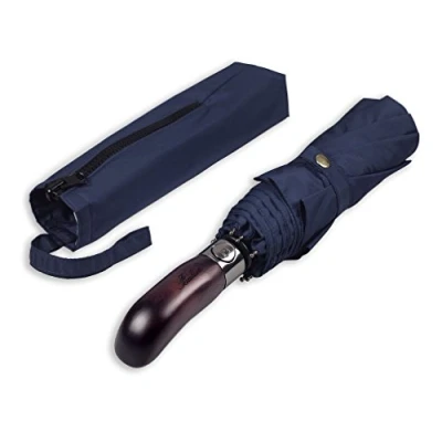 Abbildung von Balios® Regenschirm Mit Echtem Holzgriff Optional Auf Zu Automatik Sturmfest &amp; Windsicher Taschenschirm Für Herren Damen (Designed in Britain) (Dunkles Marineblau)