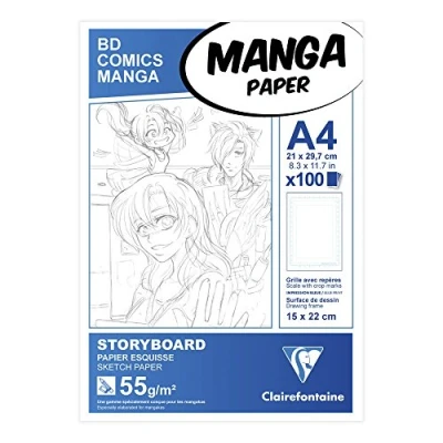 Abbildung von Clairefontaine 94037C Manga Block Storyboard (ideal für Zeichen von und Multitechniken, DIN A4, 21 x 29,7 cm, 100 Blatt, 55 g, mit einfachem Raster) weiß