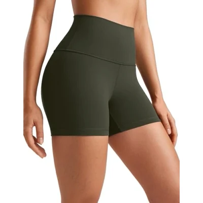 Abbildung von CRZ Yoga Womens Kurze Sporthose Laufshorts Sommer Radlerhose High Waist Fitness Shorts ButterLuxe 10cm Olivgrun 38