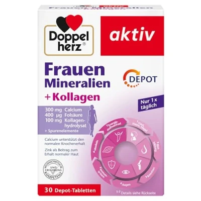 Abbildung von Doppelherz Frauen Mineralien + Kollagen Calcium, Folsäure, Kollagenhydrolysat Spurenelemente 30 DEPOT Tabletten