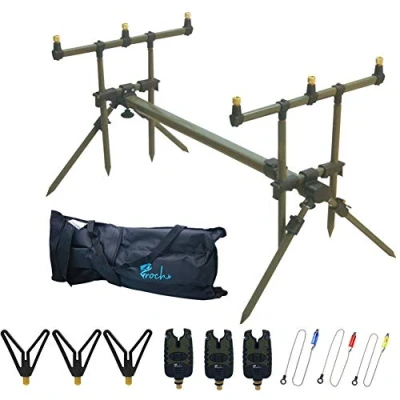 Abbildung von Croch Master Rod Pod Rutenhalter Aluminium Deluxe für 3 Ruten inkl. Rutenauflagen Tasche (Grün Rutehhalter und Scharz Bissanzeiger)