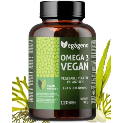 Abbildung von OMEGA 3 VEGAN Algenöl 2000MG pflanzlichen Ursprungs. Hochkonzentrierte 600mg DHA und 300mg EPA pro Tagesdosis. 100% natürlich. Glutenfrei. Nicht gentechnisch verändert. Freundlich
