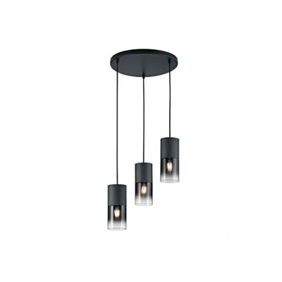 Abbildung von Trio Leuchten Pendelleuchte Robin 310630332, Metall Schwarz matt, Glas rauchfarbig, exkl. 3x E27