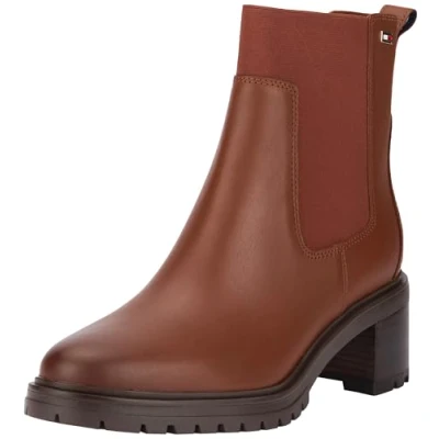 Abbildung von Tommy Hilfiger FLAG MID HEEL Chelsea Stiefelette, Damen, Größe: 39, Cognac brown Schuhe