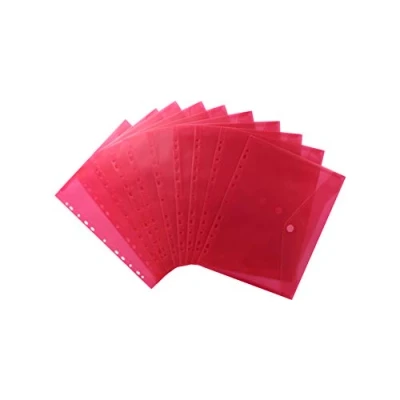 Abbildung von EXXO by HFP 35346 Dokumententaschen Sammelmappen Sichttaschen A4 transparent rot Dokumentenmappe zum Abheften mit EURO Lochung, Abheftrand, Klappe und Klettverschluss 10 Stück, 310 x 235 mm