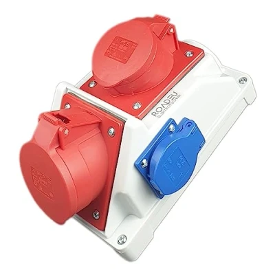 Abbildung von RoadEu Kombi Wandsteckdose Wandverteiler 32A, 16A CEE Steckdose mit Schuko 230V Baustromverteiler 32A PCE Steckdosen Aufputz Verteilerkasten Stromverteiler Innen und Außen