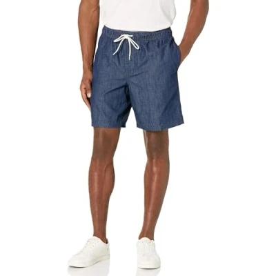 Abbildung von Amazon Essentials Herren Walkshorts Schrittlänge 20 cm lockere Passform mit Kordelzug (in Übergröße erhältlich), Dunkle Waschung Chambray, XS