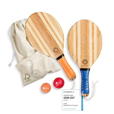 Abbildung von two46 Frescobol Premium Beachball Set aus Holz Handgefertigt &amp; Langlebig TESTSIEGER 2024 inkl. Anfängerball Tasche Perfekte Geschenkidee Der Trendsport Brasilien