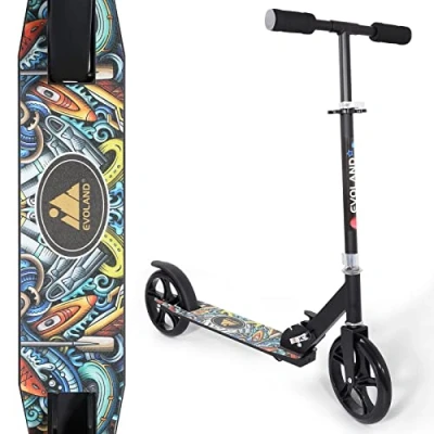 Abbildung von EVOLAND Roller Kinder Scooter, Wheel Faltbarer Kinderroller für ab 5 Jahren, höhenverstellbar, Graffiti Muster bis zu 100 kg