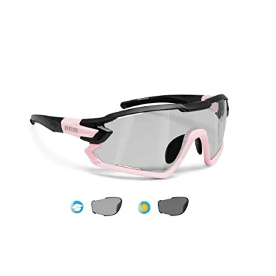Abbildung von BERTONI Fahrradbrille Sport Sonnenbrille Radbrille MTB mit Sehstärke für Brillenträger mod. QUASAR (Schwartz Rosa/Selbsttönende Polarisierte)