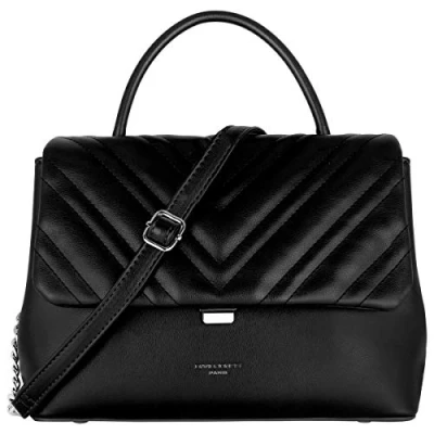 Abbildung von David Jones Damen Umhängetasche Frau Handtasche Gesteppte PU Leder Steppmuster Tasche Mittelgroße Schultertasche Top Griff Henkeltasche Elegante Satchel Crossbody Bag Mode Party Schwarz