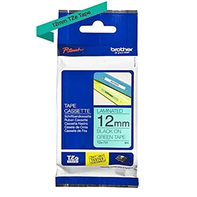 Abbildung von Brother Schriftband TZe 731 Bandfarbe: Gruen Schriftfarbe:Schwarz 12mm 8m TZE731